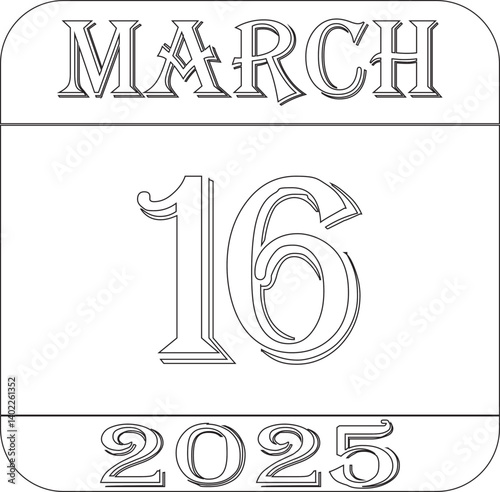 March 2025 calendar line art icon.Single day calendar in vector illustration flat style.Agenda plan, march month schedule calendar and Time planner.Meeting appointment time.Calendar Event schedule dat