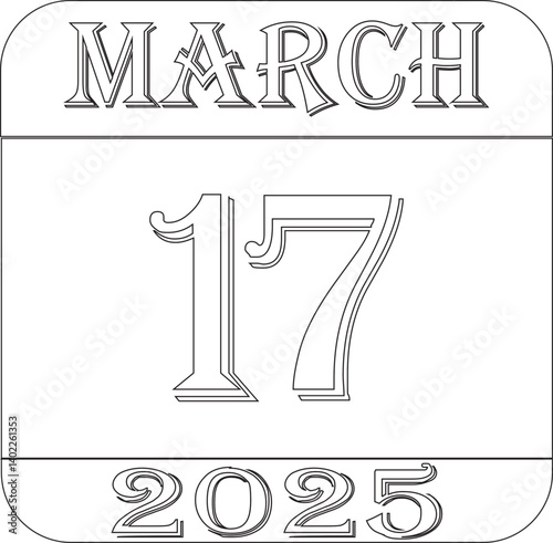 March 2025 calendar line art icon.Single day calendar in vector illustration flat style.Agenda plan, march month schedule calendar and Time planner.Meeting appointment time.Calendar Event schedule dat