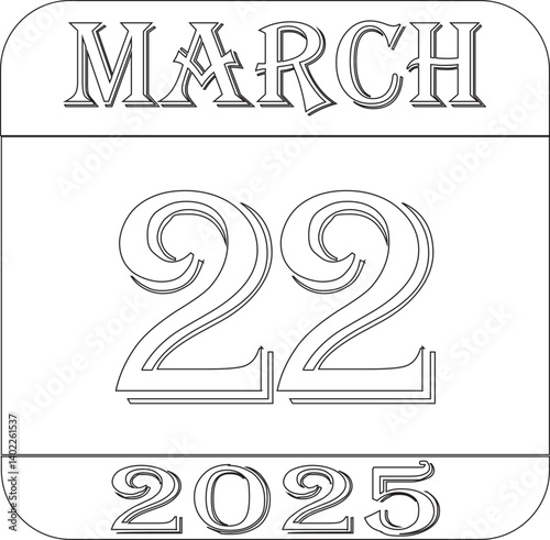 March 2025 calendar line art icon.Single day calendar in vector illustration flat style.Agenda plan, march month schedule calendar and Time planner.Meeting appointment time.Calendar Event schedule dat