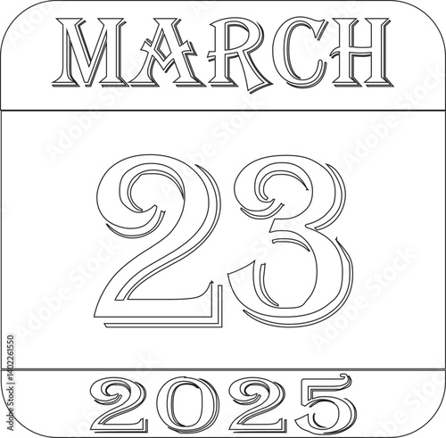 March 2025 calendar line art icon.Single day calendar in vector illustration flat style.Agenda plan, march month schedule calendar and Time planner.Meeting appointment time.Calendar Event schedule dat