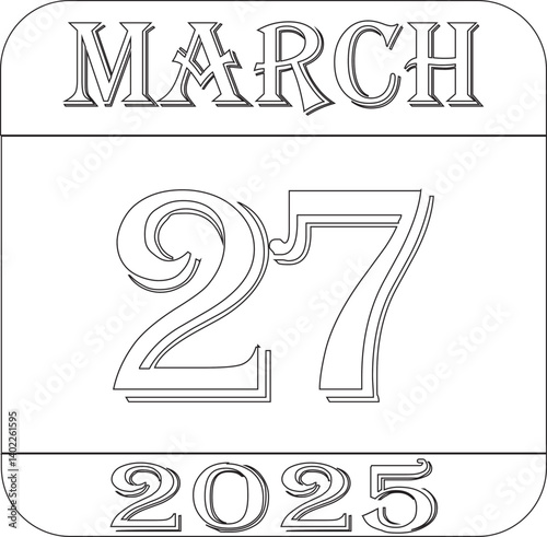 March 2025 calendar line art icon.Single day calendar in vector illustration flat style.Agenda plan, march month schedule calendar and Time planner.Meeting appointment time.Calendar Event schedule dat