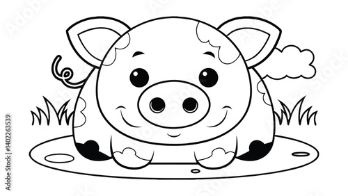 Cute Cartoon Pig Coloring Page Illustration Outlined Drawing For Kids And Educational Purpose In Simple Flat Design