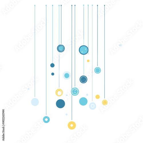 Abstract Geometric Mobile with Hanging Blue Yellow and Teal Circles