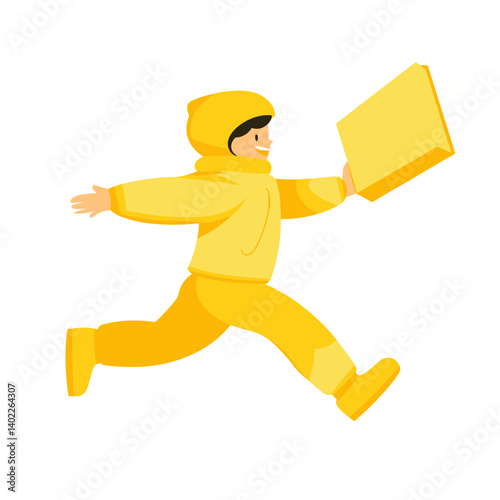 Happy Child Running with Yellow Package Delivery Illustration