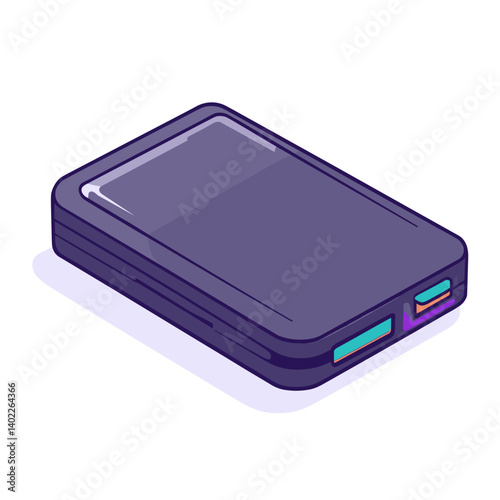 Isometric Illustration of a Purple Portable Power Bank