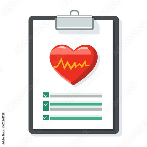 Red Heart Icon on Medical Checklist Clipboard
