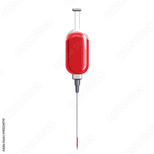 Red Liquid Filled Syringe with Needle on White Background