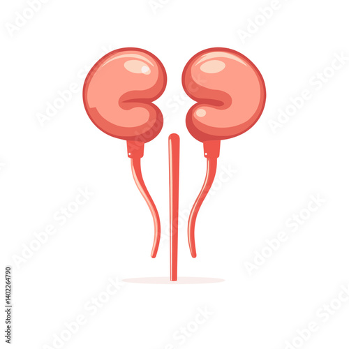Simple Cartoon Illustration of Human Kidneys in Red and Pink