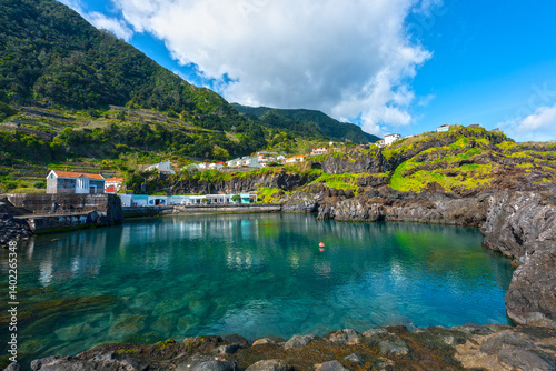 Village Seixal in Madeira, Portugal - travel background. Beautiful sunny day.