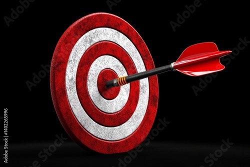Bullseye target with dart, vibrant red and white design, focus on precision and achievement, ideal for goal-setting themes.