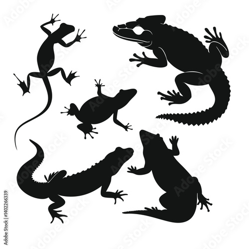 set of silhouettes of dragons