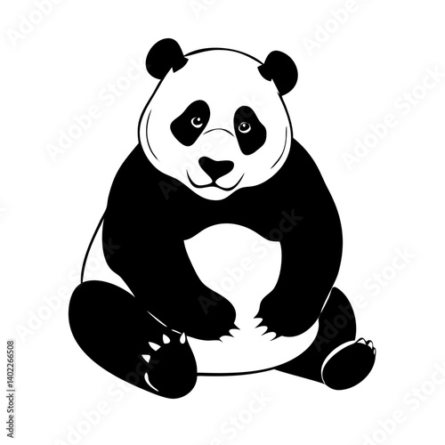 Cute baby panda bear with bamboo illustration, a fun cartoon animal from China