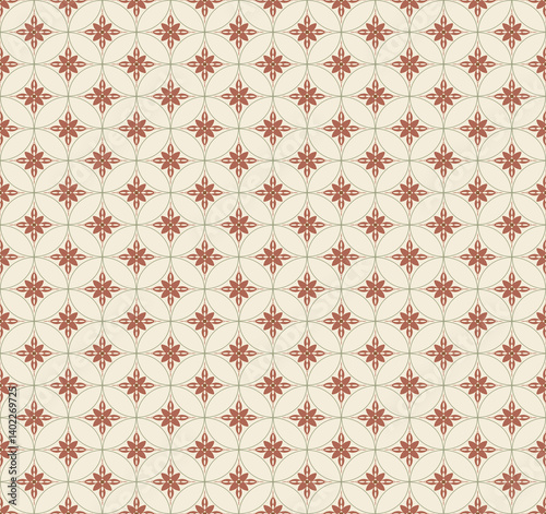 Abstract geometric green leaf and  flower seamless pattern with nature-inspired shapes, combining simplicity and sophistication background