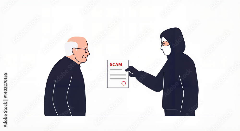 Elderly Man Confronted by Fraudster Showing Scam Notice