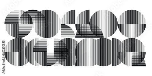 Modern artistic layout with semicircle design elements . Many lines form half circles in art style . Wall art , home poster design . Vector abstract shape. Modern art . Contemporary composition . 