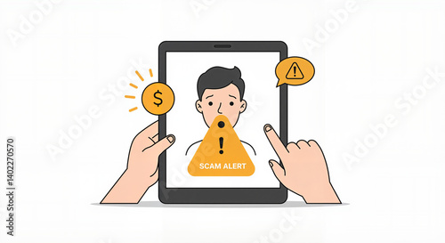 Obraz na płótnie Hands pointing at a scam alert on a tablet screen w salonie