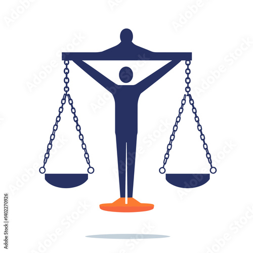 Abstract Justice Scales Icon: Dark Blue Silhouette Figure Balancing Scales