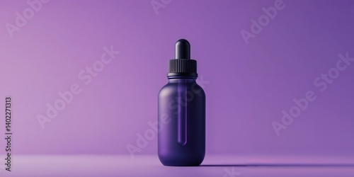 Dark Dropper Bottle Mockup on Purple Background for Cosmetic Product.