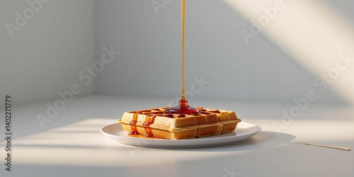 Glowing Waffle with Syrup A Sweet and Illuminated Treat for Dessert Lovers