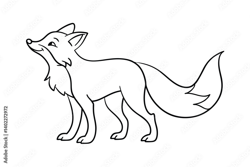 Outline Illustration Of A Cute Fox Standing On White Background Outline Illustration Of A Cute Fox Standing On White Background