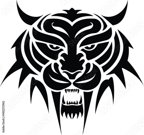 Black and white tribal saber tooth illustration