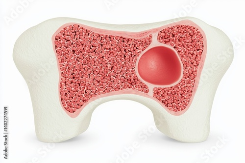 Detailed Internal Structure and Composition of a Bone with Illustrative Cavity and Marrow Representation