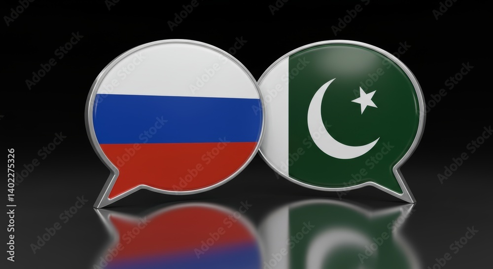 Dialogue between Russia and Pakistan concept with flag-themed speech bubbles Dialogue between Russia and Pakistan concept with flag-themed speech bubbles