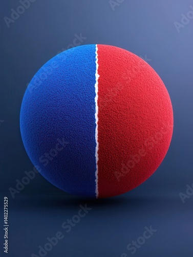 Vibrant Blue and Red Textured Sphere with a Clean Division Creating a Striking Visual Contrast for Artistic Applications