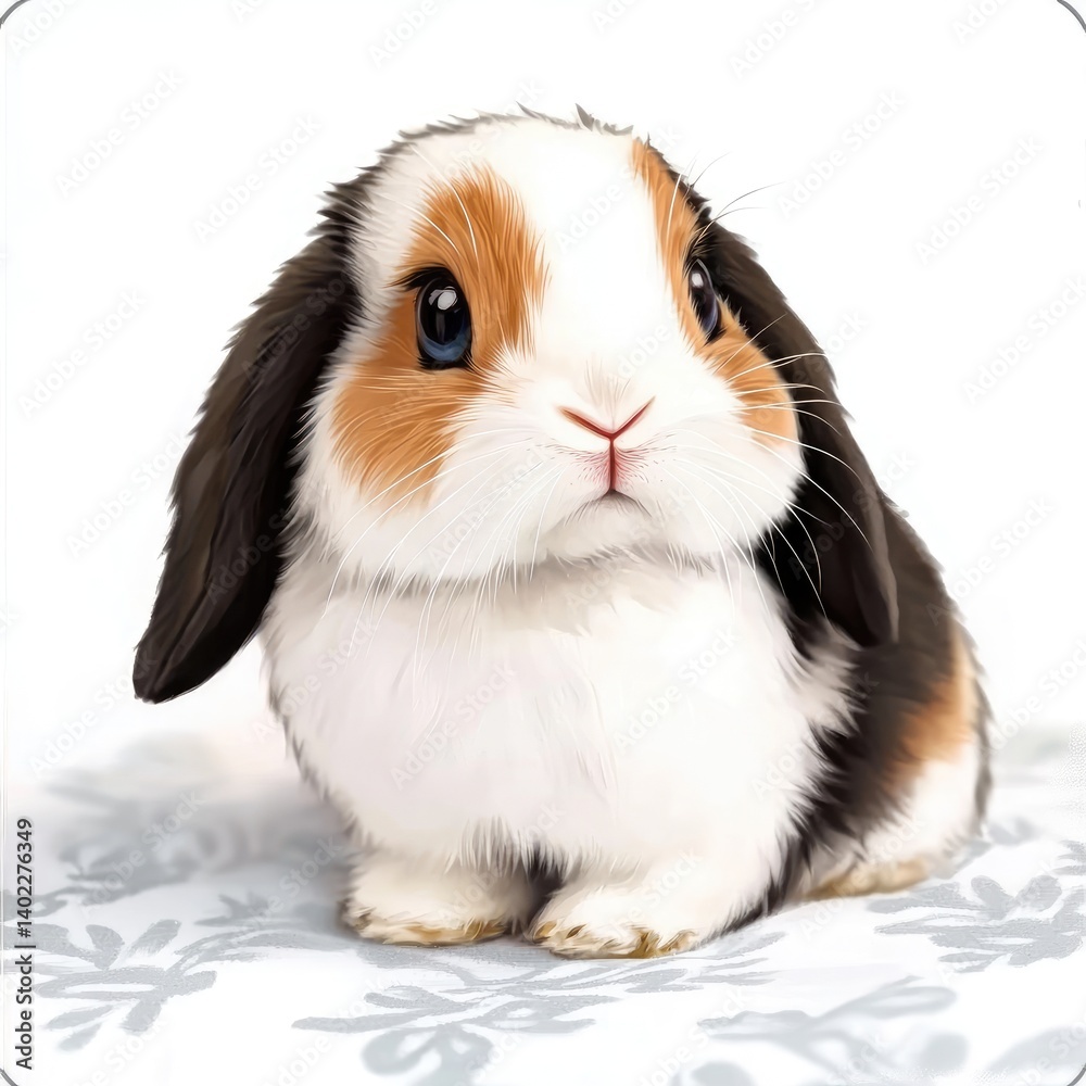 Cute little bunny, adorable, digital art, fluffy, sitting on a soft surface
