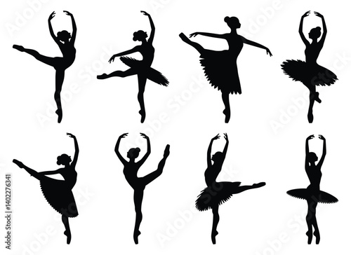 Set of graceful ballet dancers silhouettes. vector illustration.