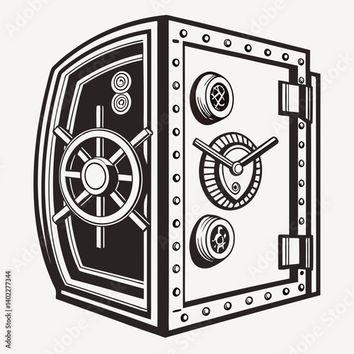 Vintage bank vault door icon with mechanical details