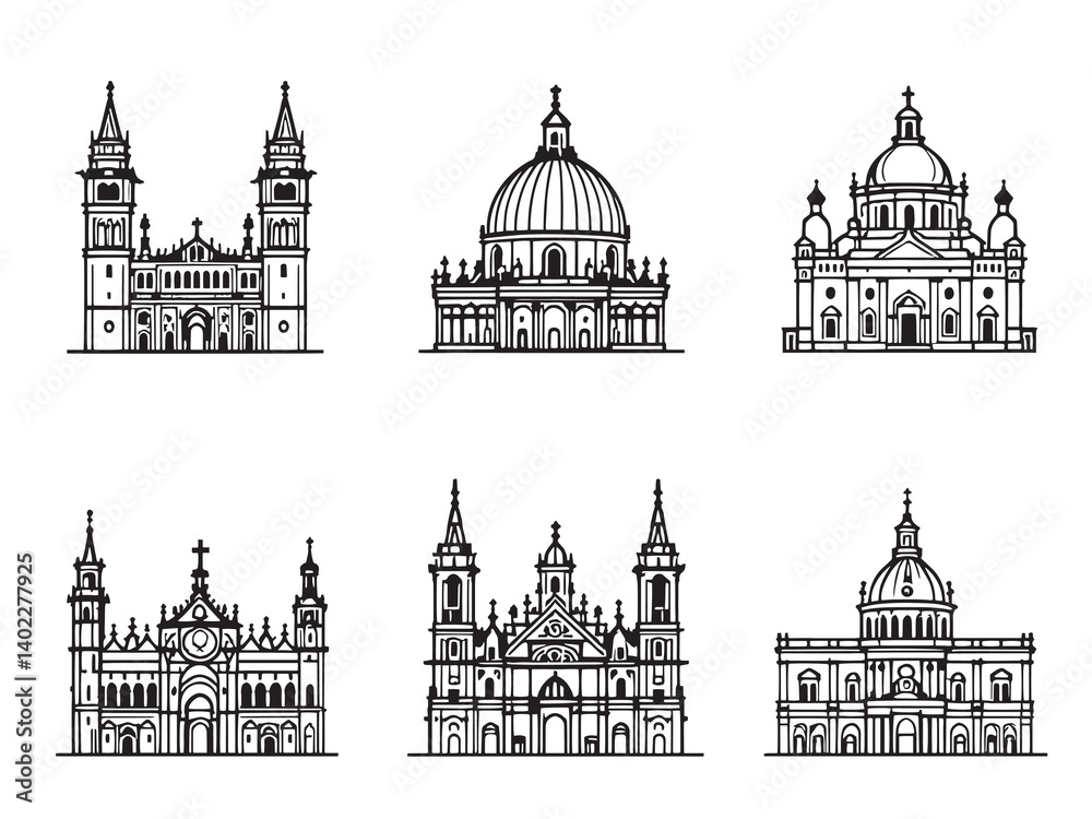Fototapeta premium St Marks Basilica Black Line Drawing Art