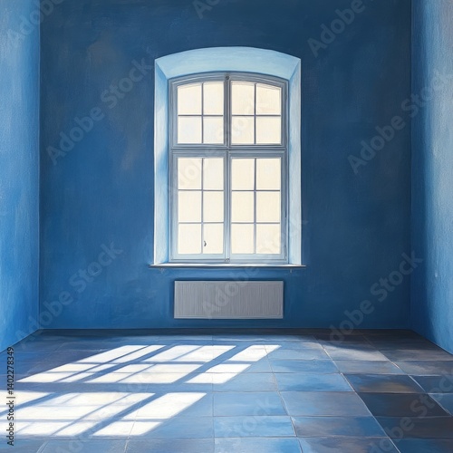 Obraz na płótnie Empty room with a large window, bathed in sunlight w salonie