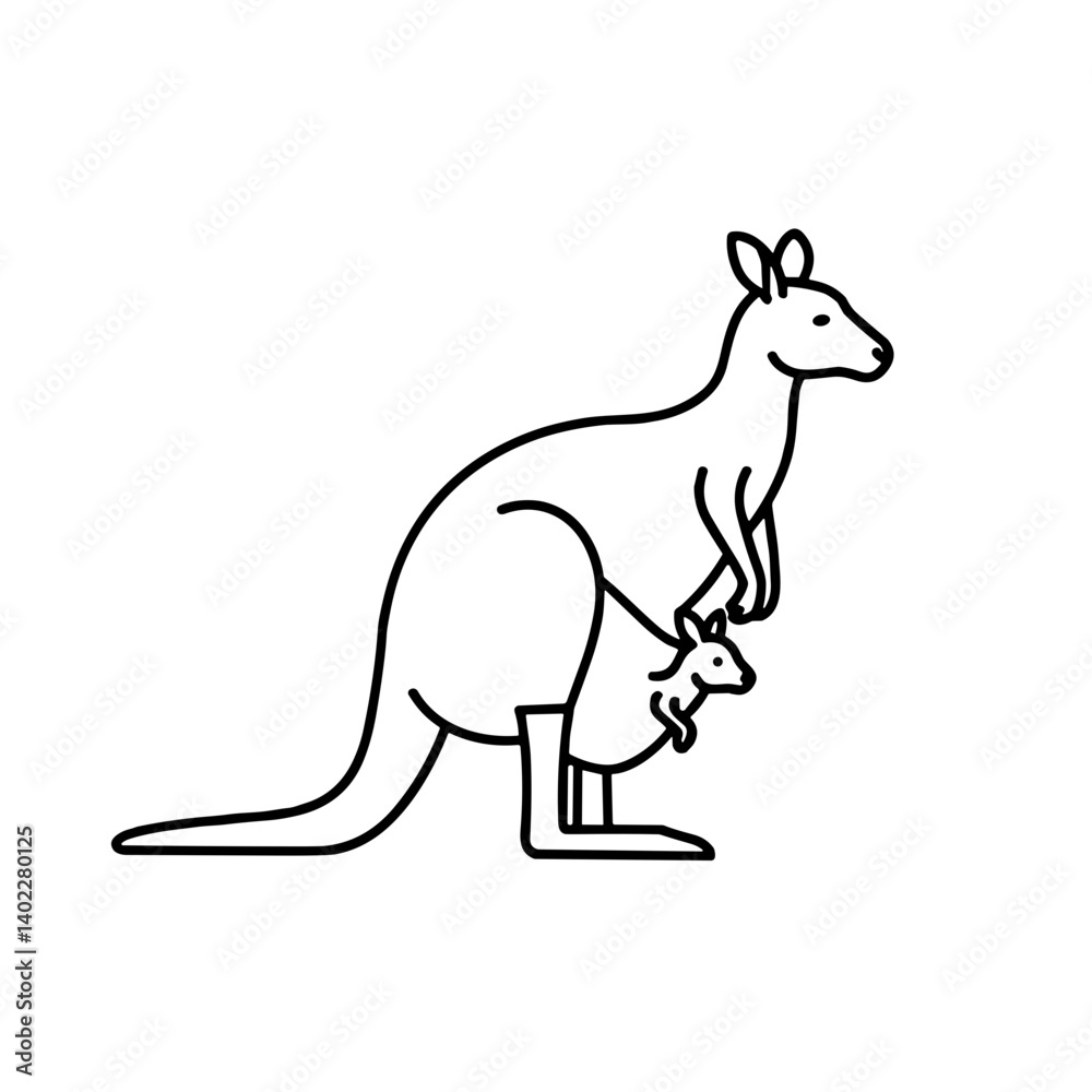 Kangaroo with Joey in Pouch Outline Drawing Kangaroo with Joey in Pouch Outline Drawing