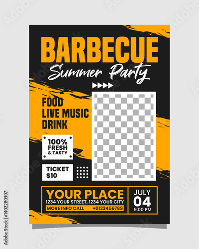 Barbecue summer party vertical flyer or poster vector template design