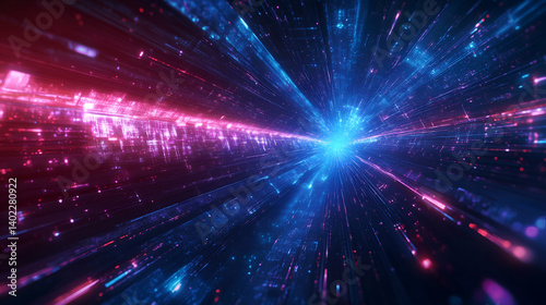 Abstract digital space with light grid and data streams representing futuristic cyberspace and network technology