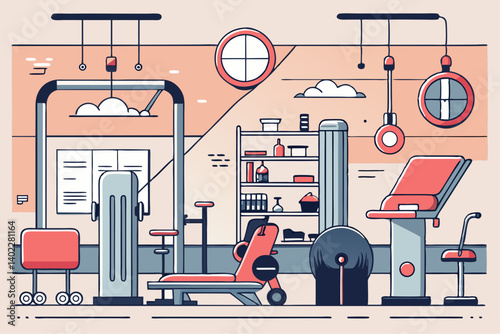 Gym interior with machines and mirrors