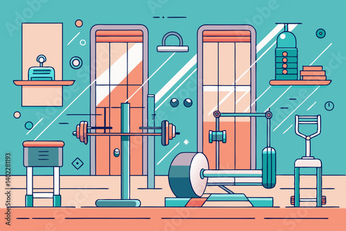 Gym interior with machines and mirrors