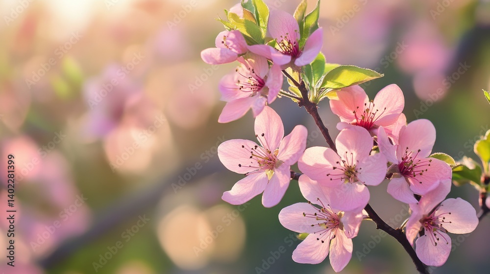 Obraz premium A close-up of pink cherry blossoms against a blue sky.