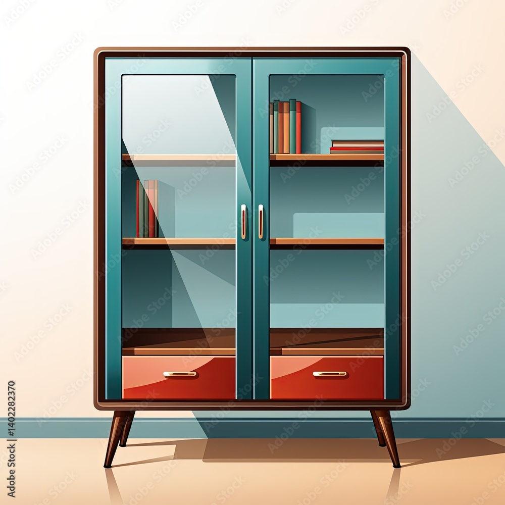 Aesthetic Flat Style Illustration of a Functional Interior Cabinet Aesthetic Flat Style Illustration of a Functional Interior Cabinet