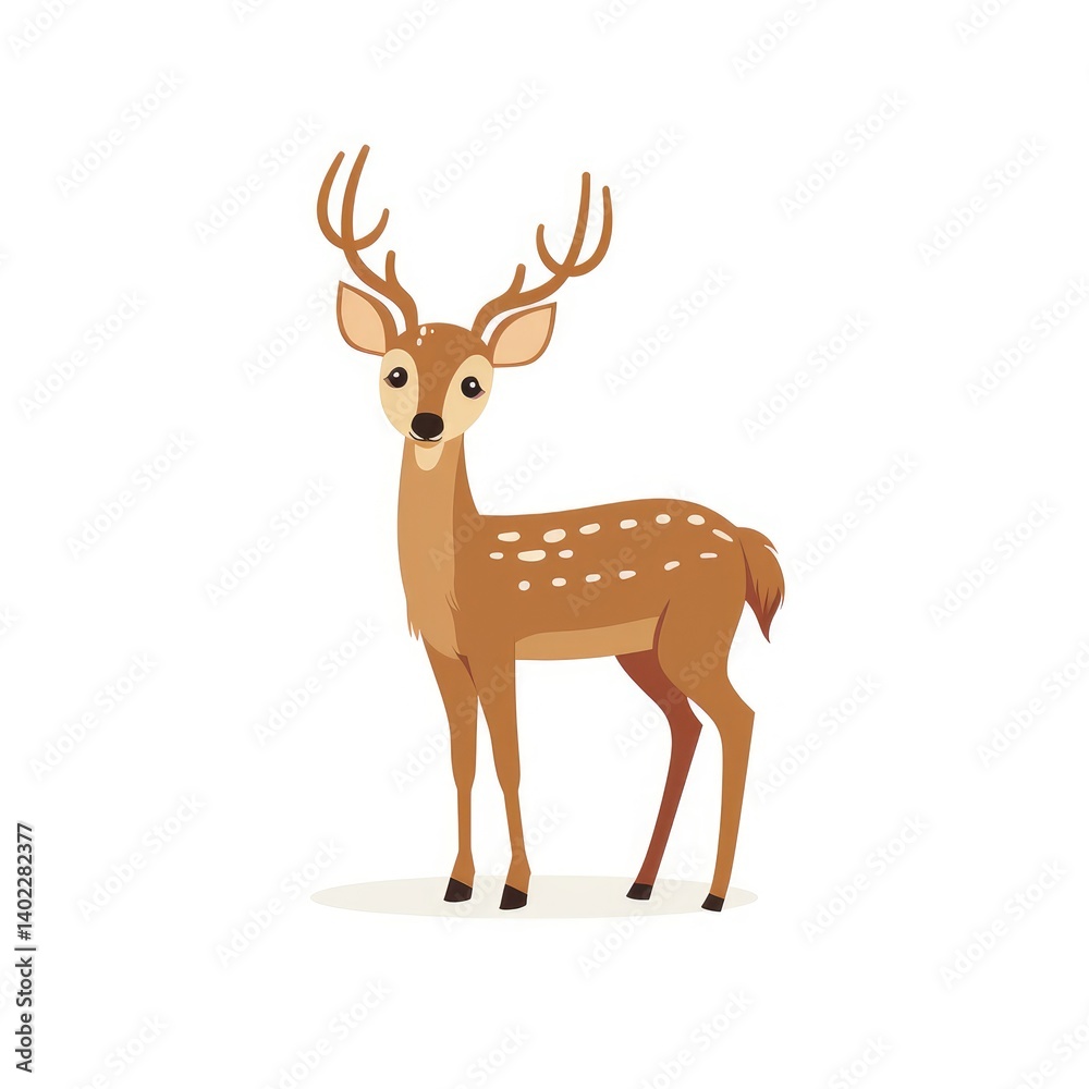 Cute cartoon deer illustration. A simple, stylized depiction of a young deer, standing facing forward.