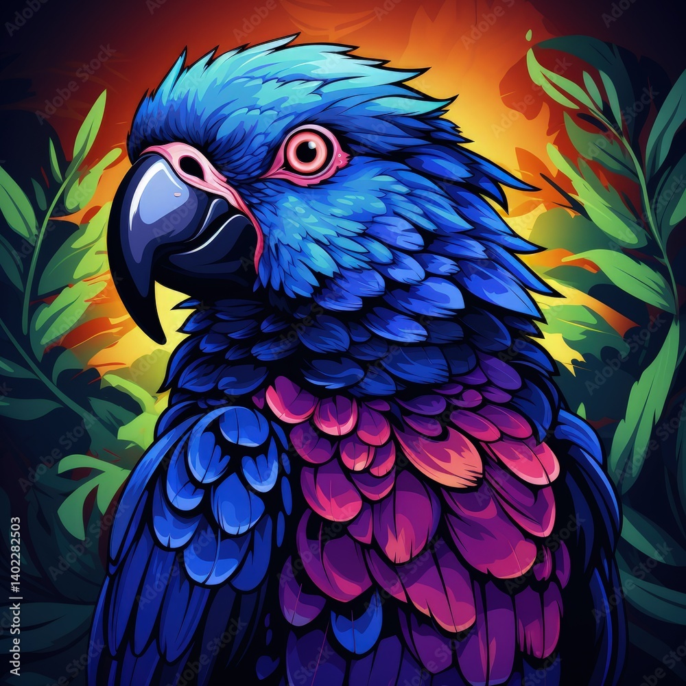 Fototapeta premium Tropical Parrot Illustration in Elegant Purple Flat Style