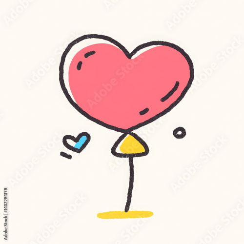 cute pink heart shaped balloon with small blue heart nearby, radiating joy