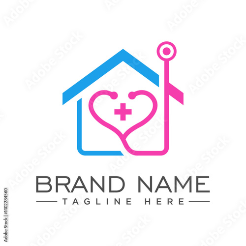 Simple home logo design with stethoscope icon