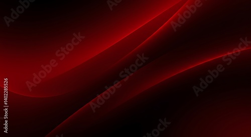 Red and Black Abstract Background with Flowing Curves and Layered Gradient Depth