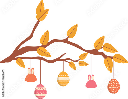 Tree Branch with Easter Egg Decoration 