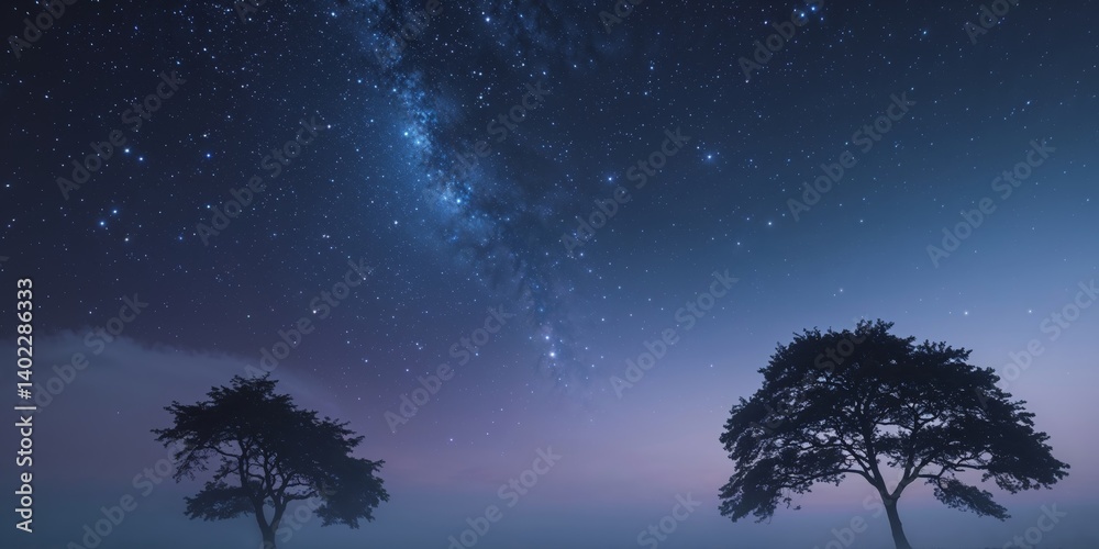 Dark sky with many stars and a few trees. Dark sky with many stars and a few trees.