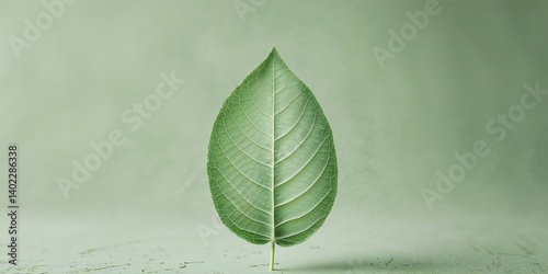 Green Leaf with Textured Surface on Soft Green Background.