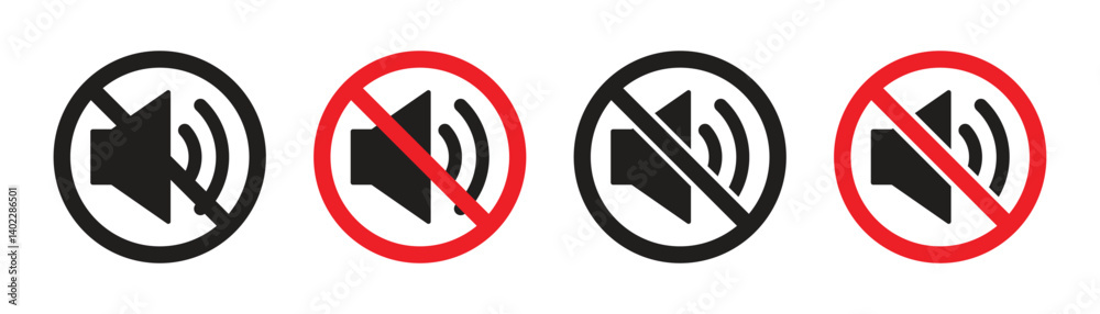 Set mute or silent mode warning vector icon. Vector illustration Set mute or silent mode warning vector icon. Vector illustration