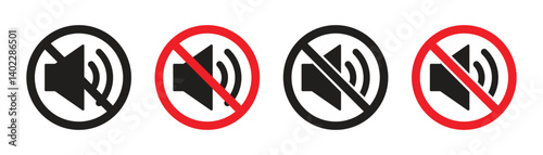 Set mute or silent mode warning vector icon. Vector illustration